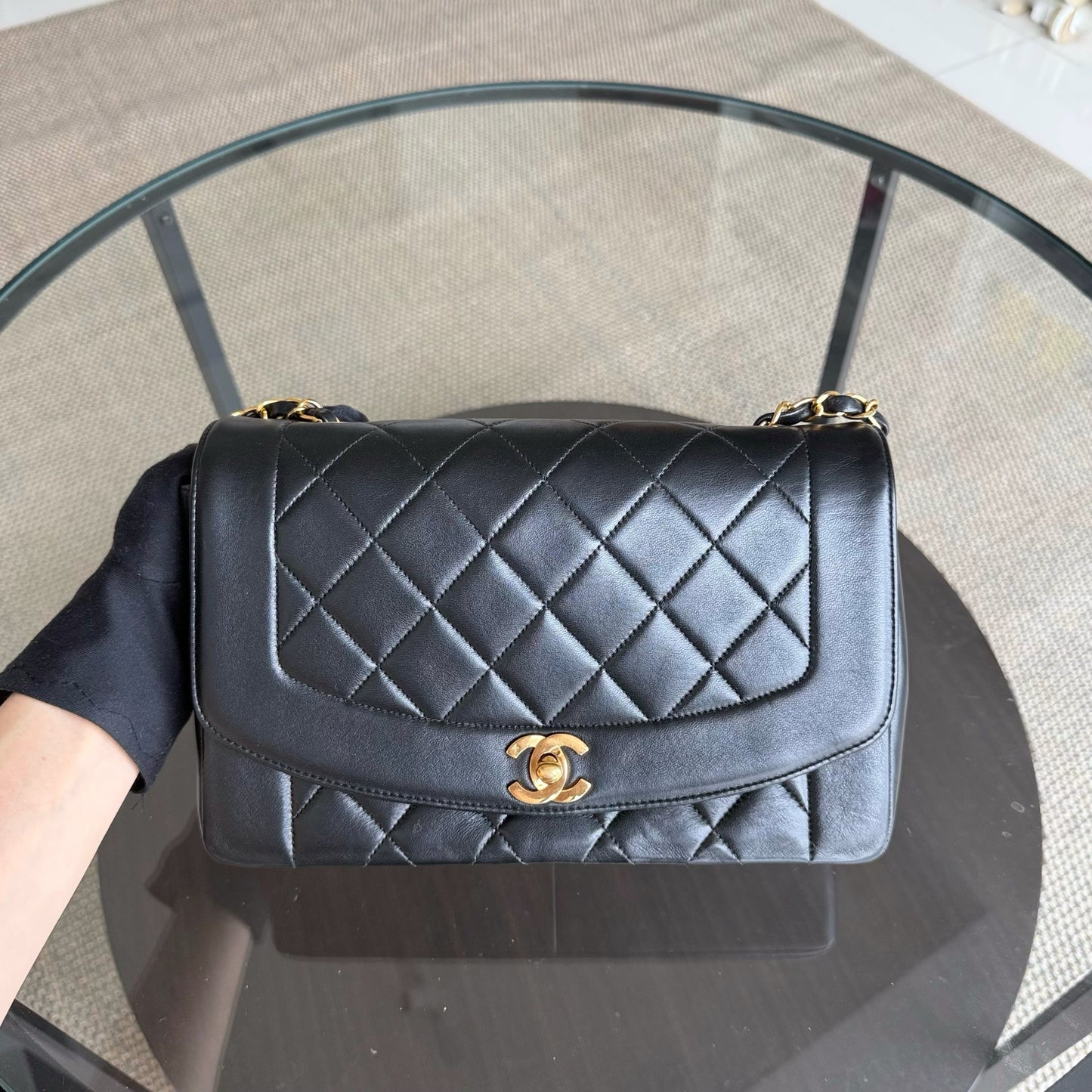 Chanel Diana Medium - Quilted Lambskin Black Gold Hardware Series 2
