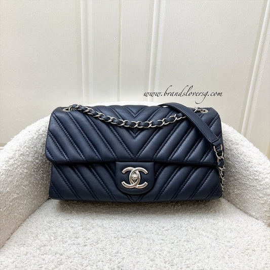 Chanel Seasonal Medium Flap Bag in Chevron Quilted Navy Lambskin and SHW (Model: A93027)