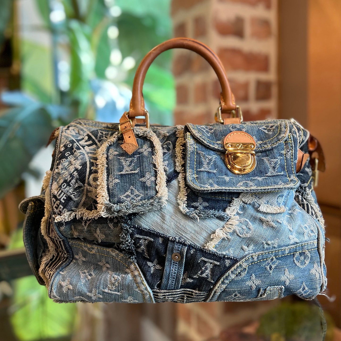 LOUIS VUITTON Limited Edition Blue Patchwork Satchel Bag