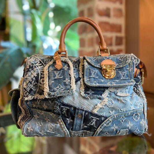 LOUIS VUITTON Limited Edition Blue Patchwork Satchel Bag