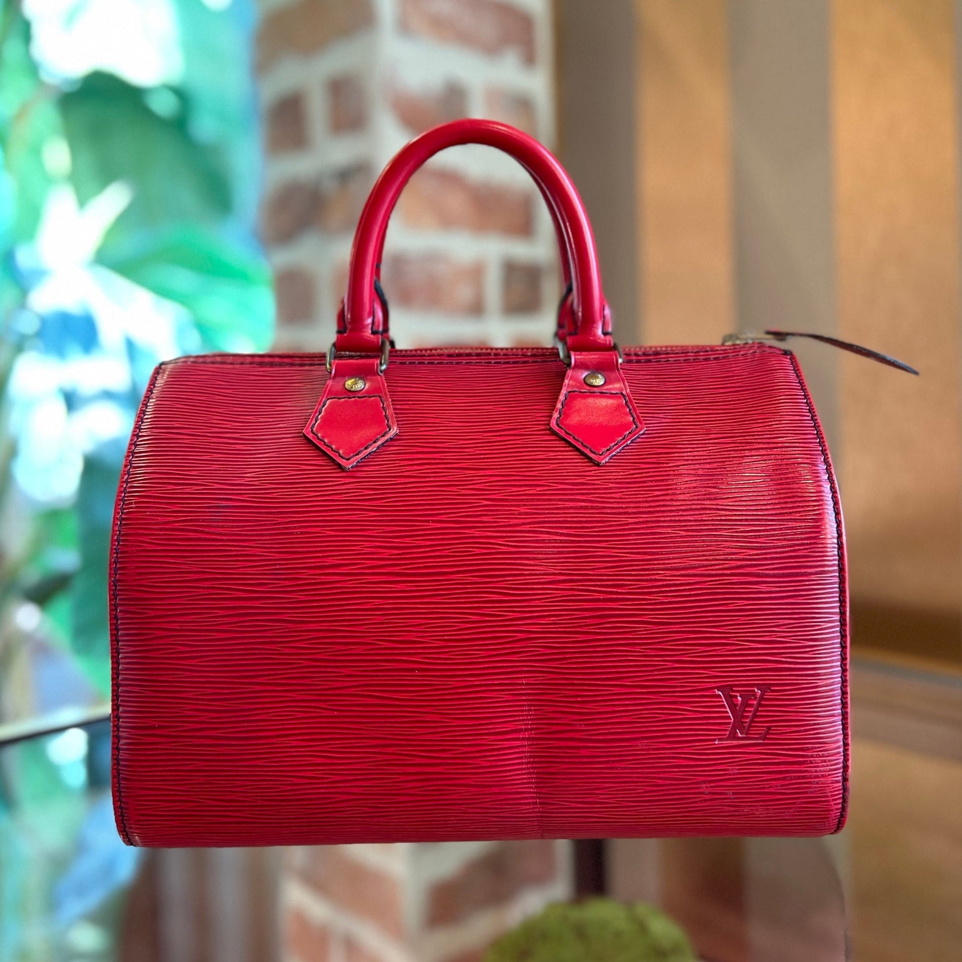LOUIS VUITTON Red Epi Leather Satchel Bag Castillan