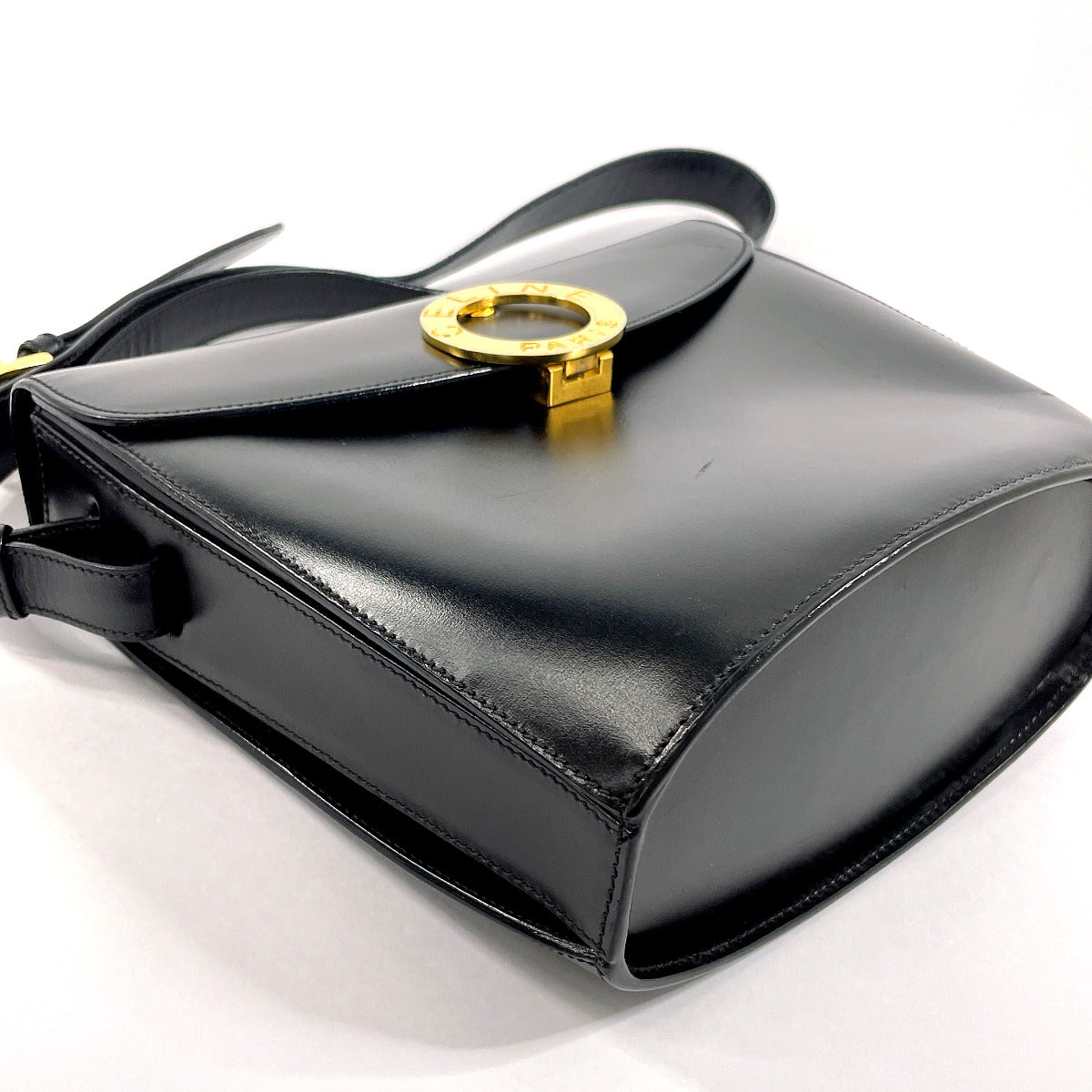 CELINE Shoulder Bag leather black Circle logo