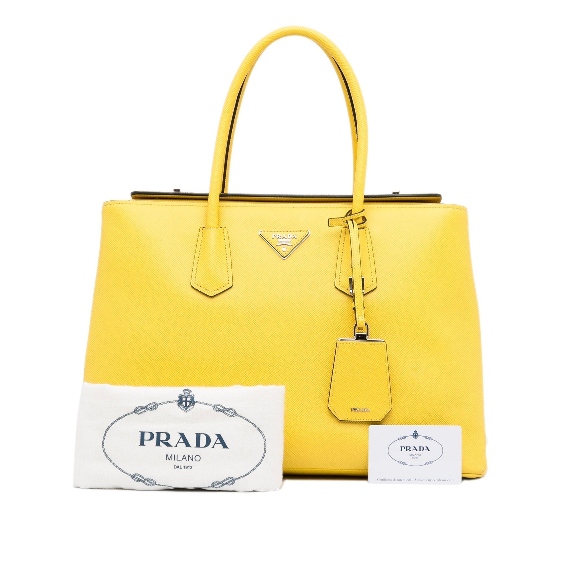 Prada Double Cuir Yellow Saffiano Luxury Handbag