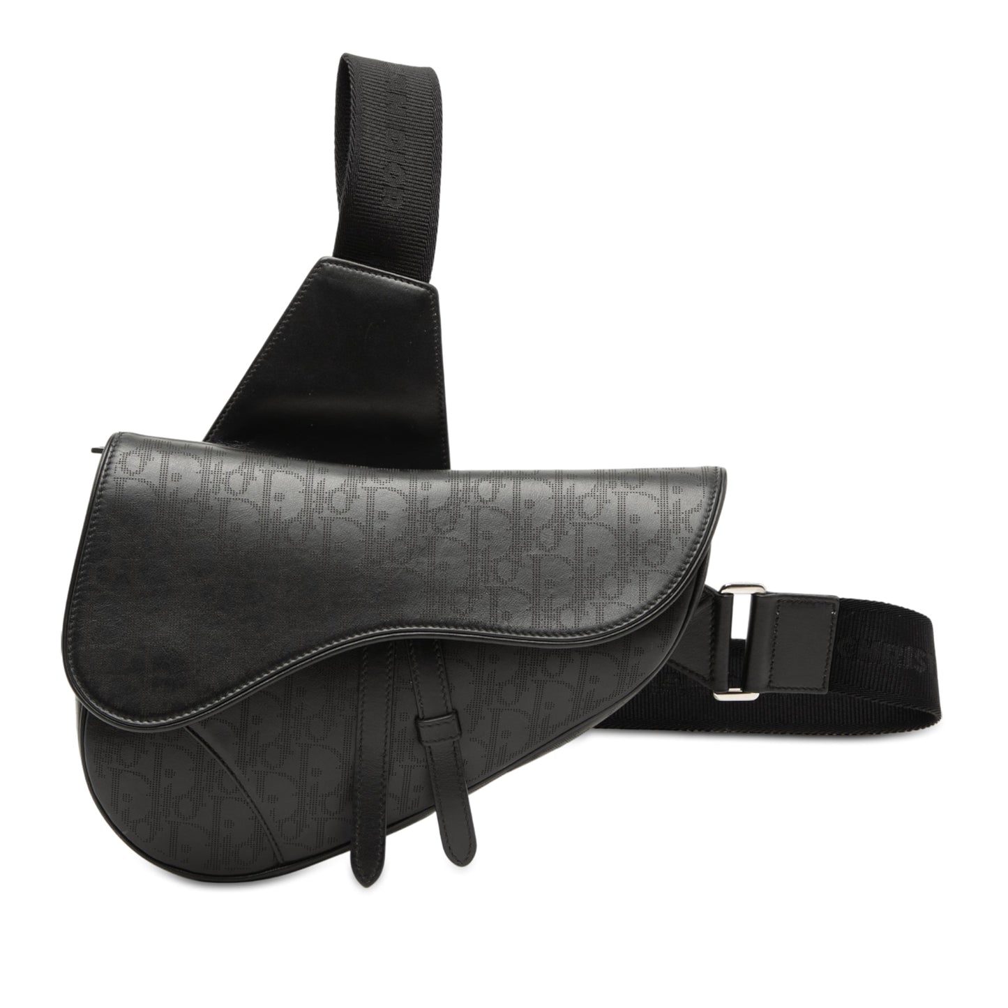Black Dior Oblique Perforated Calfskin Galaxy Saddle Bag