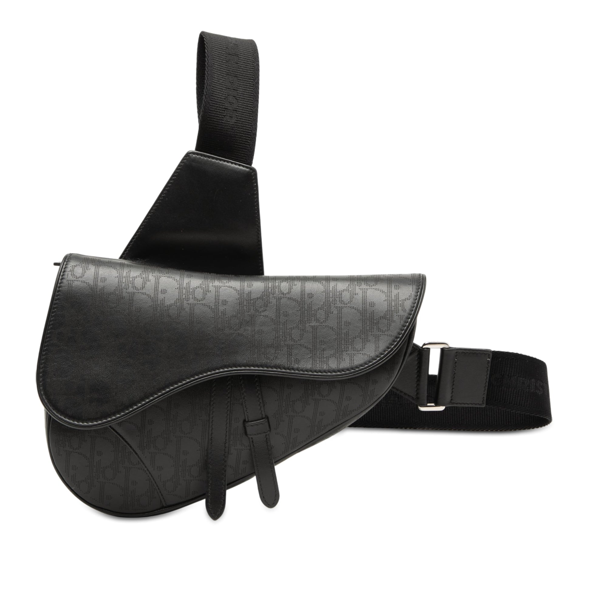Black Dior Oblique Perforated Calfskin Galaxy Saddle Bag