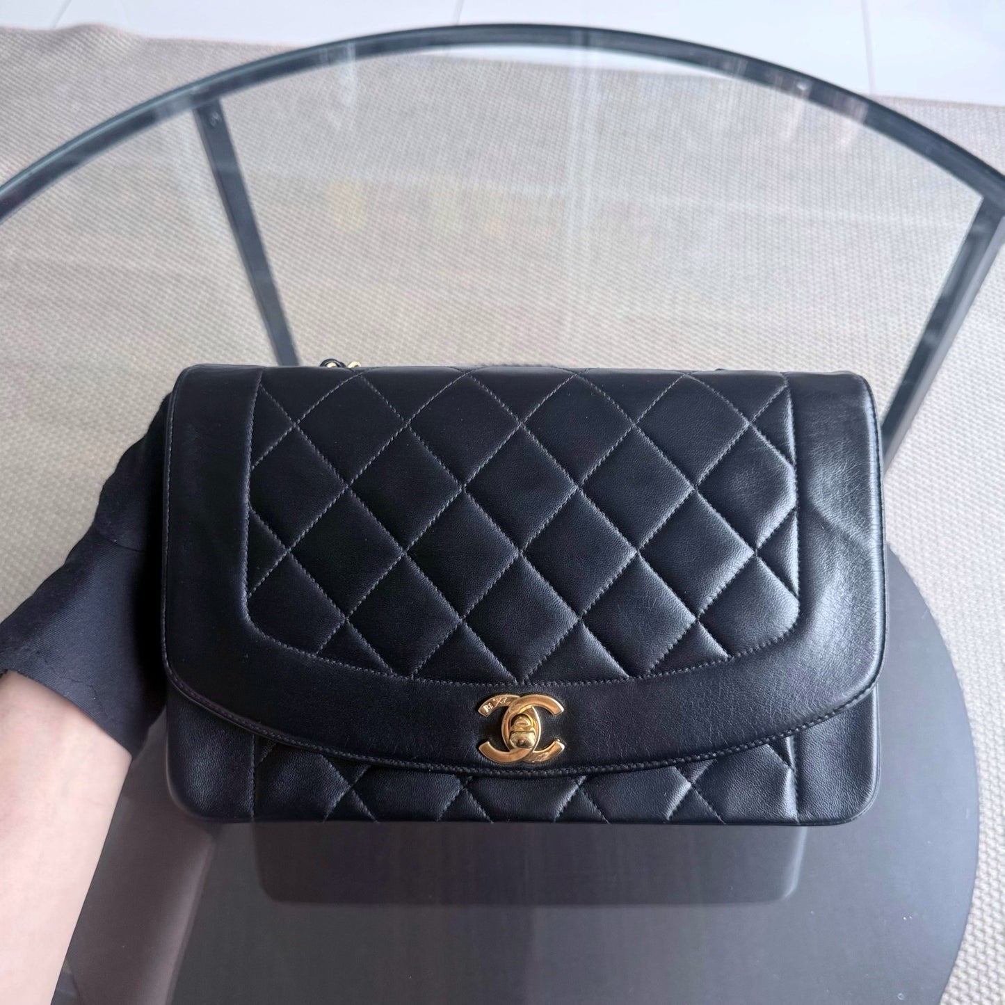 Chanel Diana Medium - Quilted Lambskin Black Gold Hardware Series 2