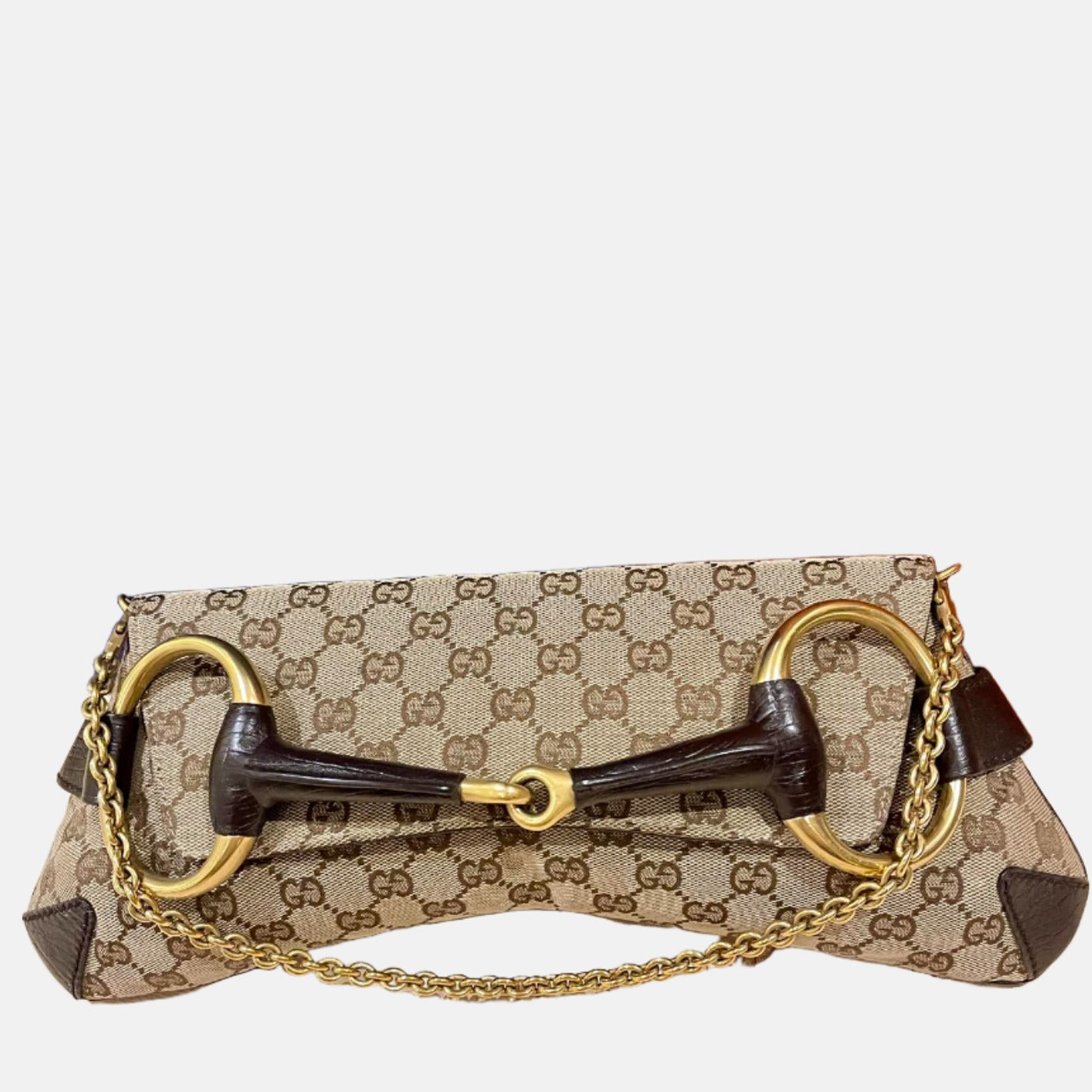 Gucci Horsebit 1955 Large Cloth Beige Monogram Brown Leather Shoulder bag