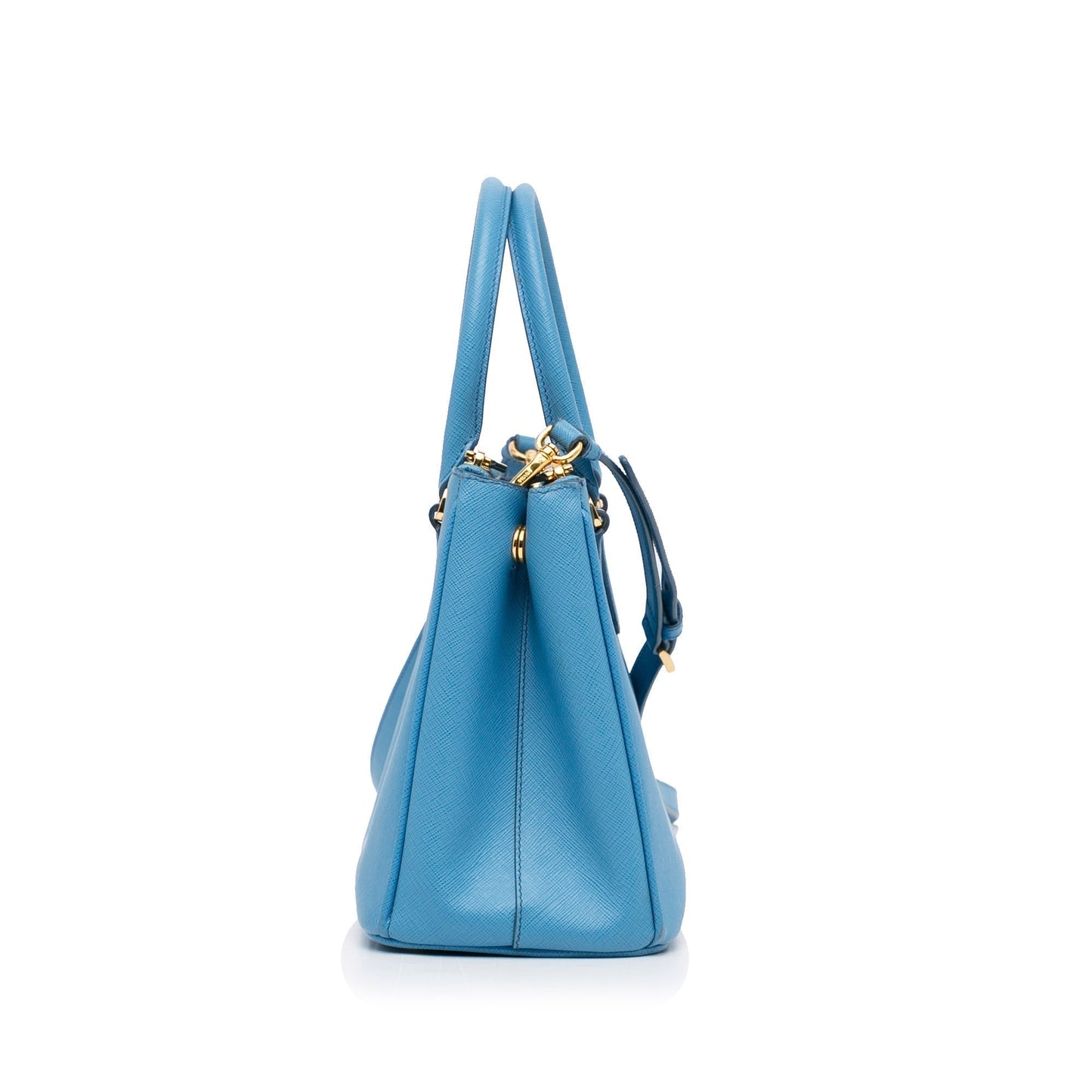 Prada Double Zip Galleria Medium Blue Saffiano Luxury Handbag