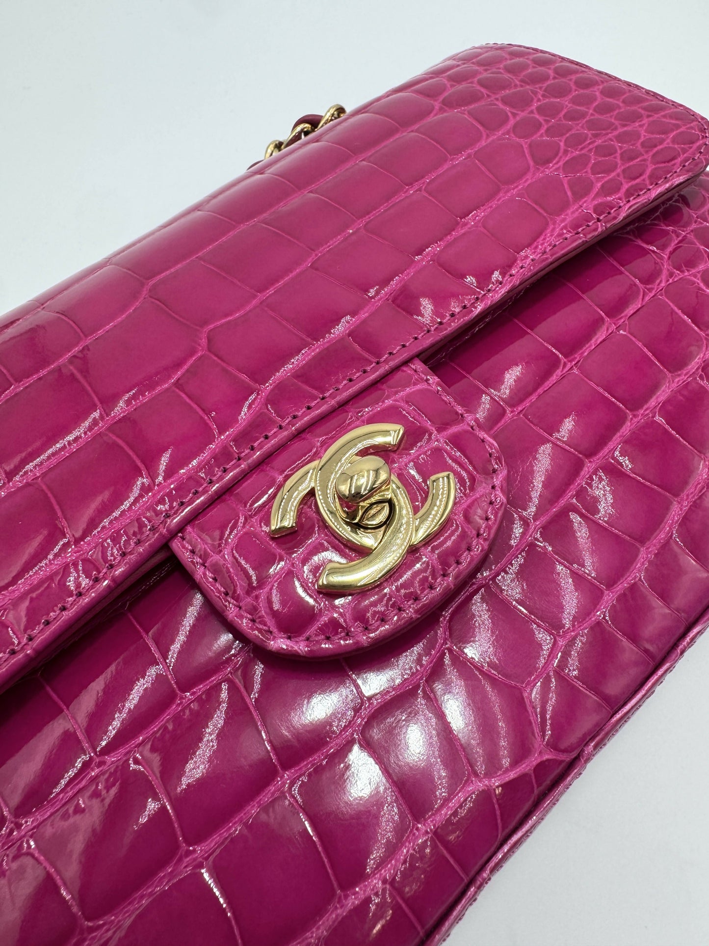 Chanel Medium Pink Crocodile Flap Bag