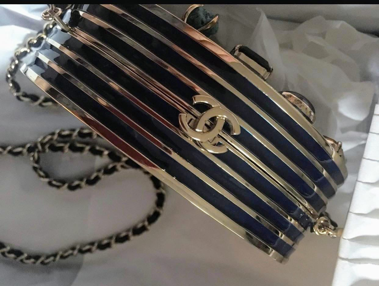 CHANEL Horoscope Navy Blue Metal Gripoix Gold Crystal Small Mini MinaudiÃ¨re Bag
