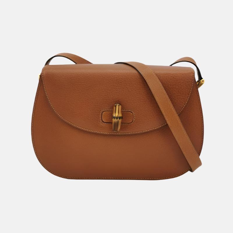Gucci Bamboo 1947 Camel Leather Medium Crossbody Bag