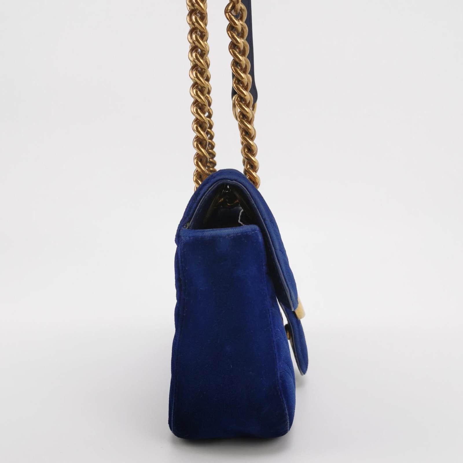 Gucci Marmont Mini Flap Navy Velvet Handbag