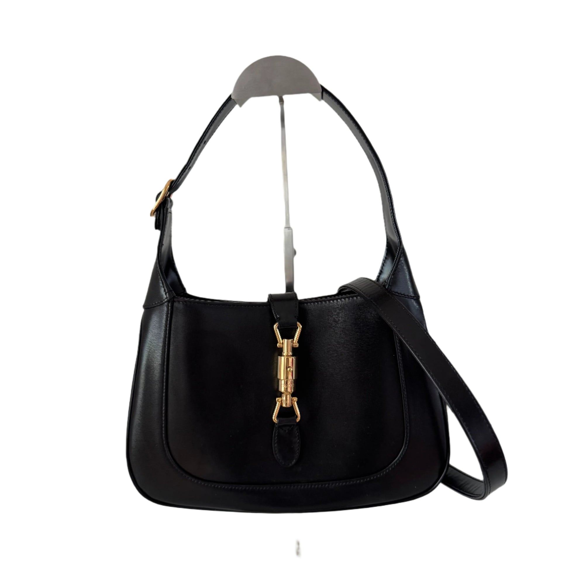 Gucci Jackie 1961 Black Leather Bag Small With Long Strap