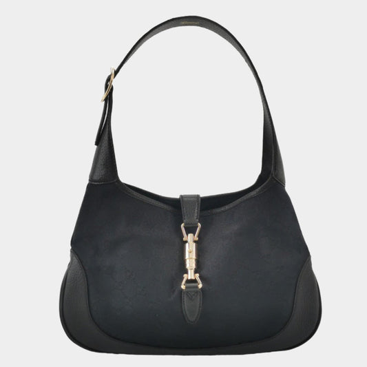 Gucci Jackie 1961 Small Monogram Canvas and Leather Bag Black