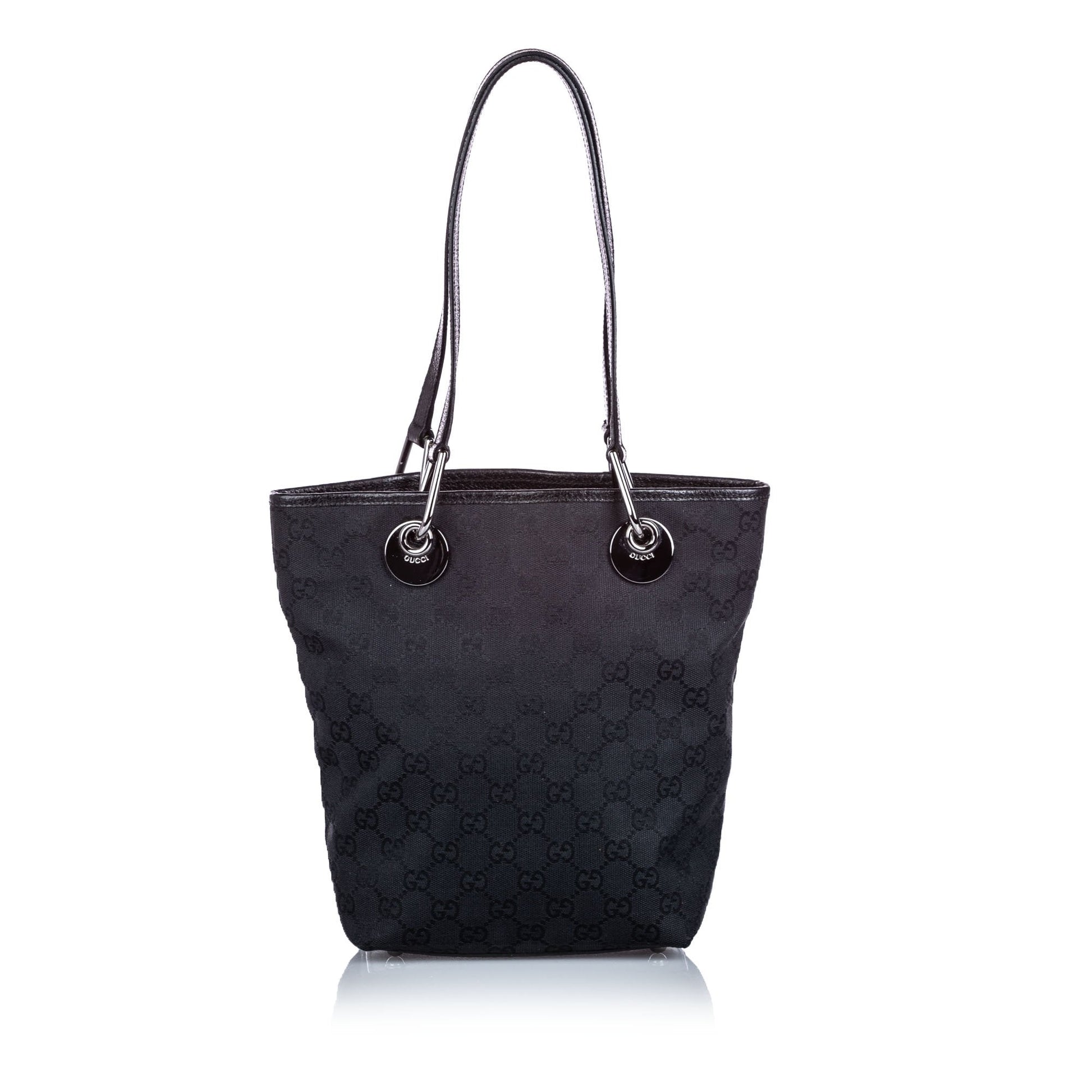 Gucci Black Leather Canvas Tote Style 7