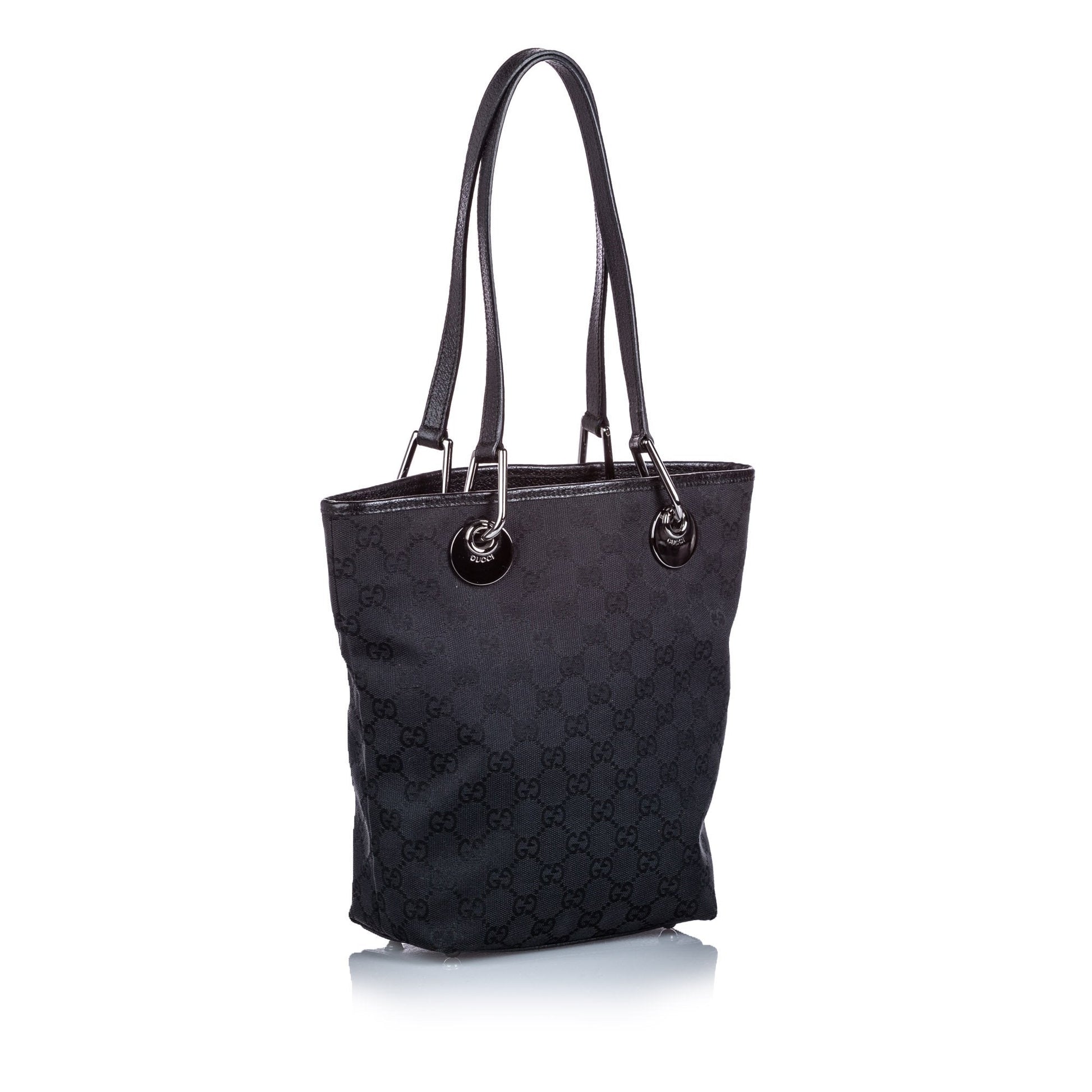 Gucci Black Leather Canvas Tote Style 7