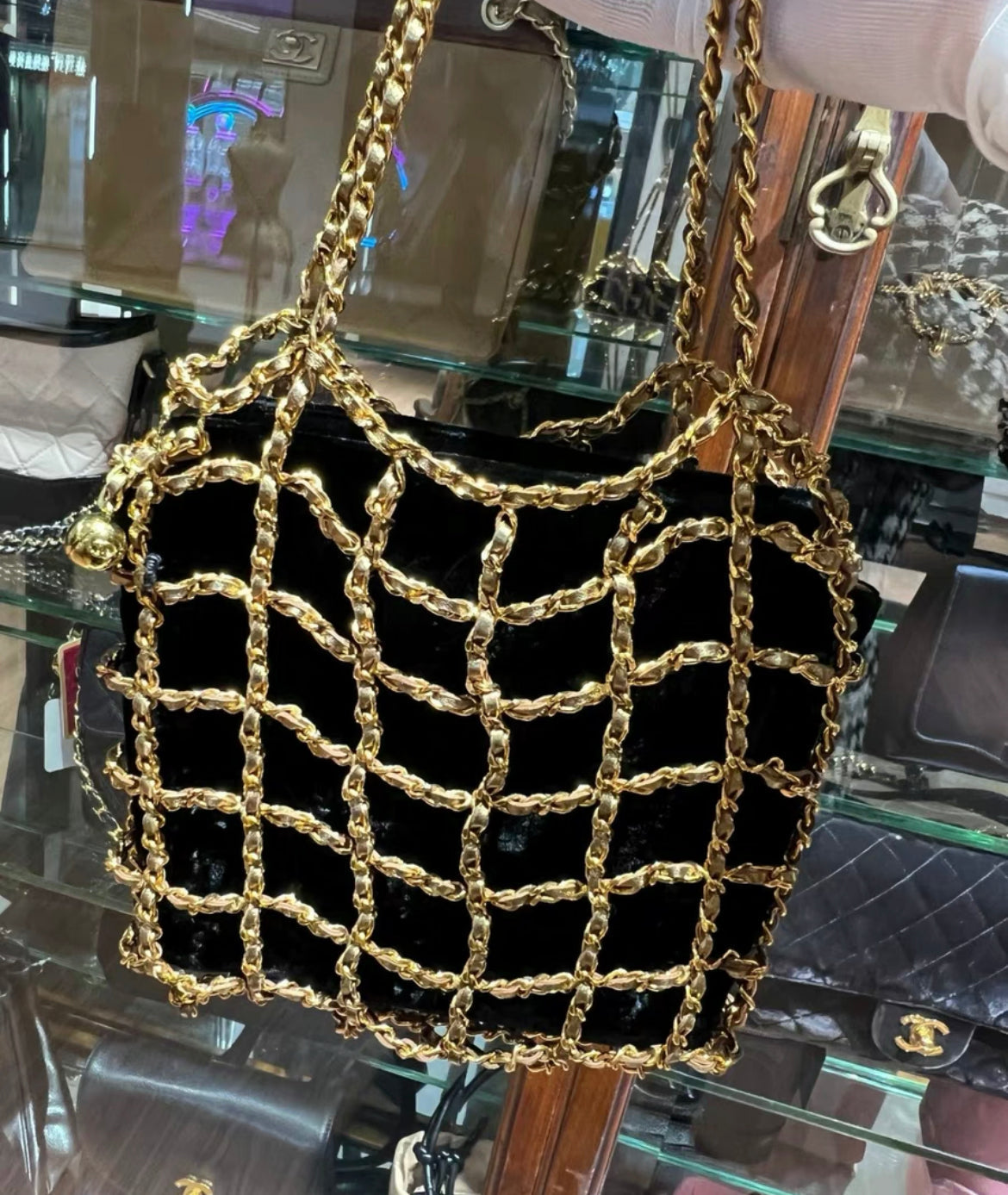 Chanel MinaudiÃ¨re Clutch Rare Micro Mini Woven Chain Black Satin Satchel