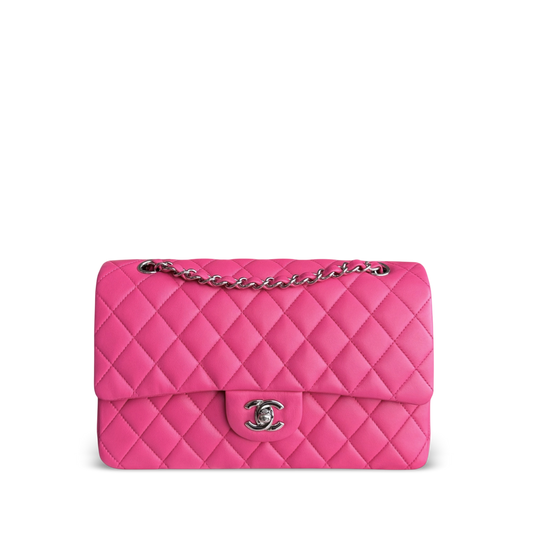 Chanel Classic Flap Medium Bag - Quilted Lambskin Hot Pink Silver Hardware Series 19