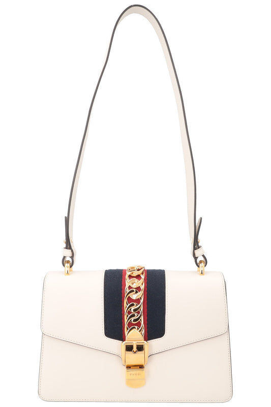 GUCCI Sylvie Chain Crossbody Bag White