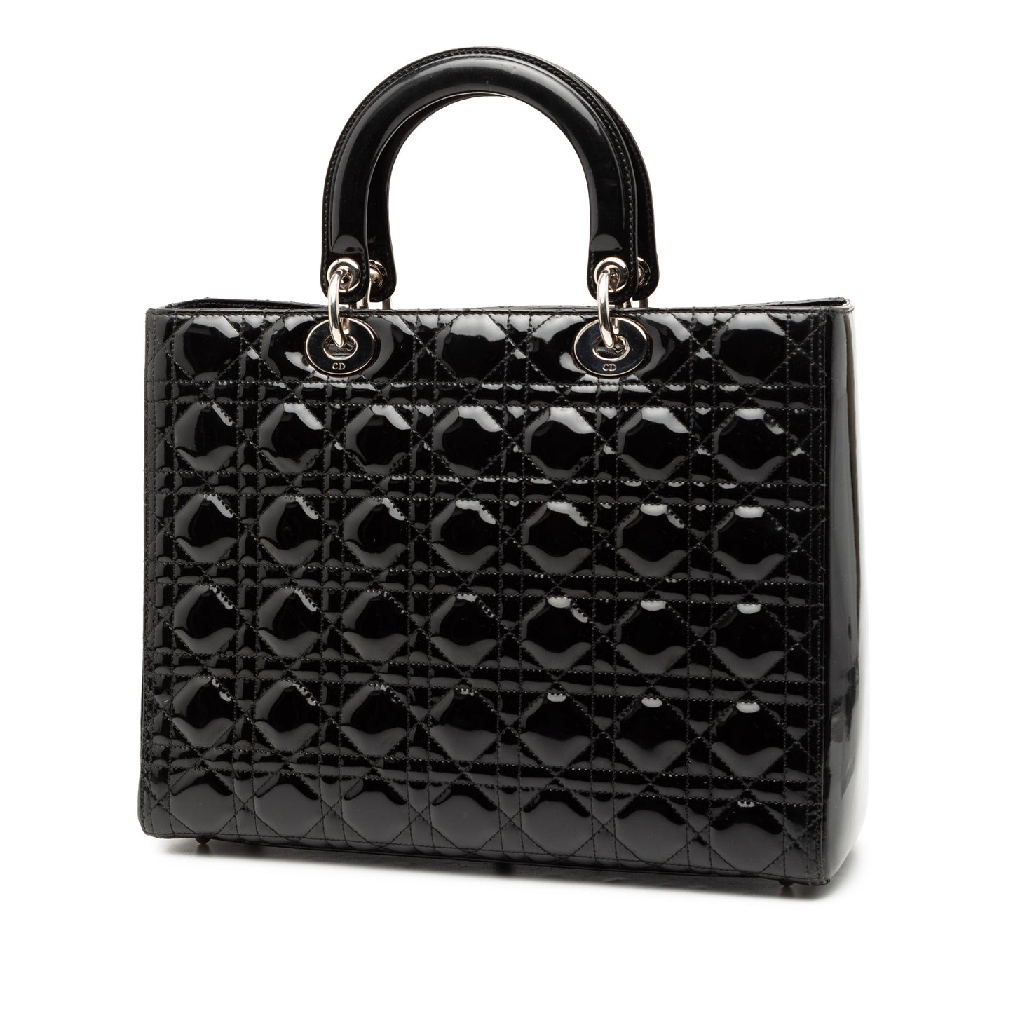 Black Dior Large Patent Cannage Lady Dior Satchel