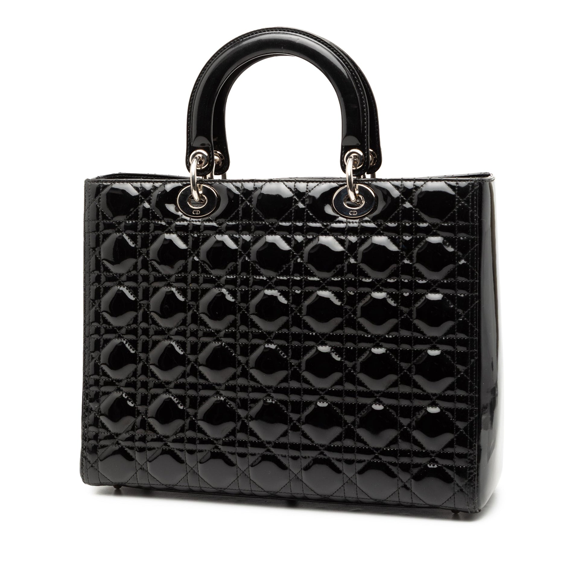 Black Dior Large Patent Cannage Lady Dior Satchel