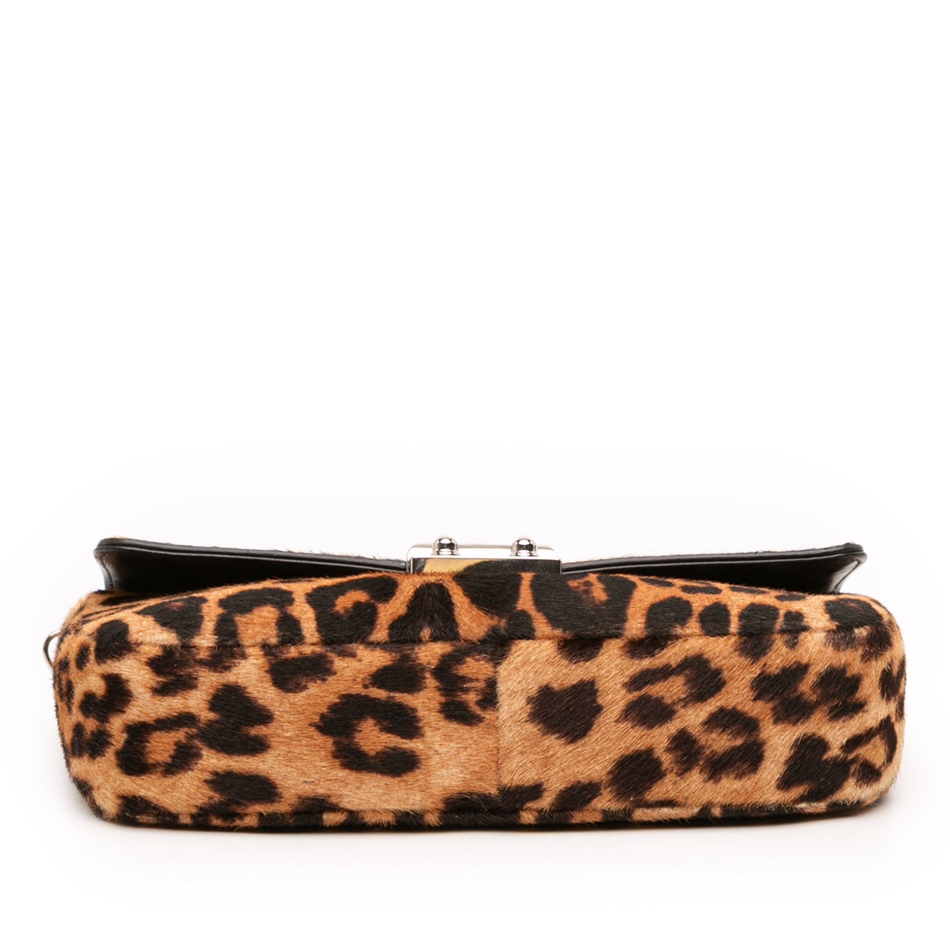 Brown Dior Leopard Print Pony Hair Miss Dior Chain Flap Crossbody Bag