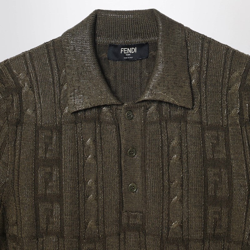 Fendi Dark Green Wool Polo Men
