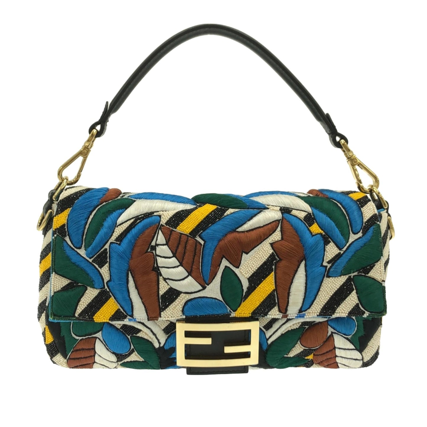 Fendi Beaded Vitello Dolce Leaf Embroidered Baguette (ZuB1eb)