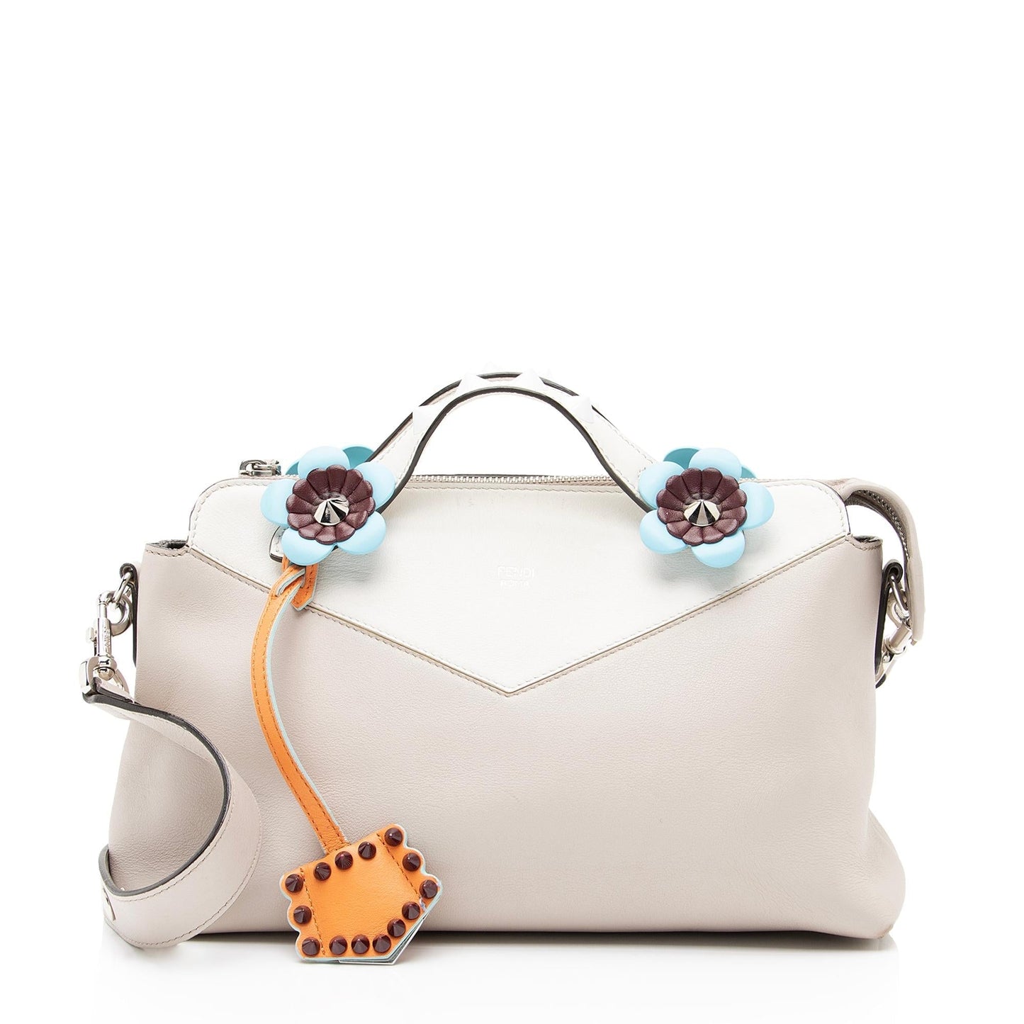 Fendi Calfskin Flowerland Studded By The Way Medium Boston Bag