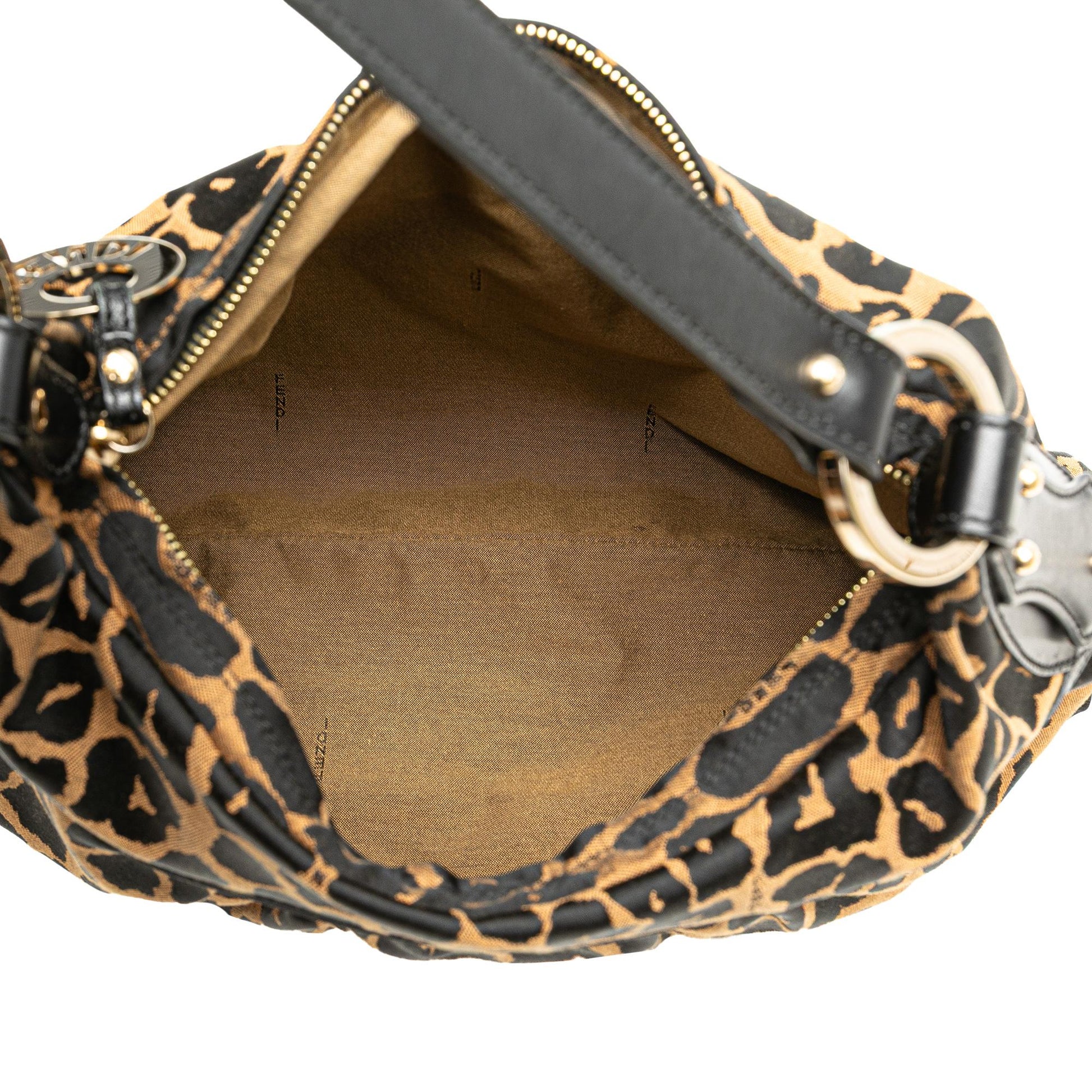Fendi Canvas Leopard Print Chef Shoulder Bag