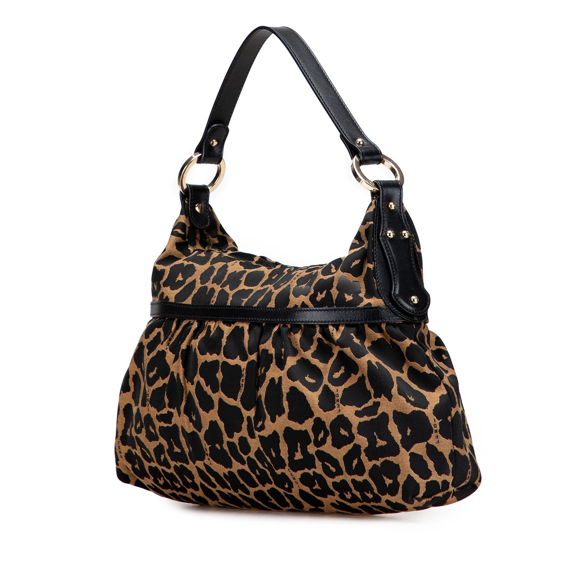 Fendi Canvas Leopard Print Chef Shoulder Bag