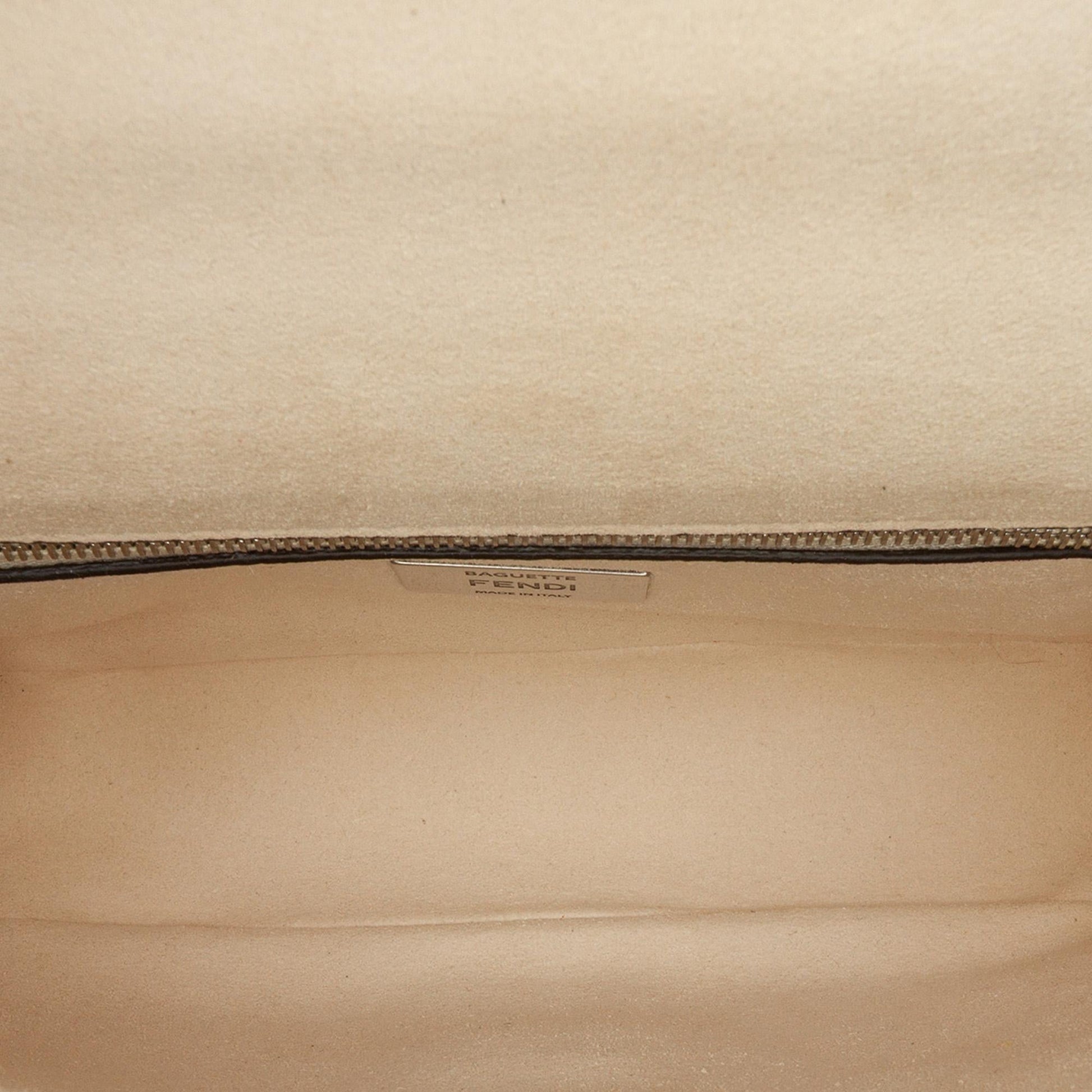 Fendi FF Chenille and Leather Chain Midi Baguette