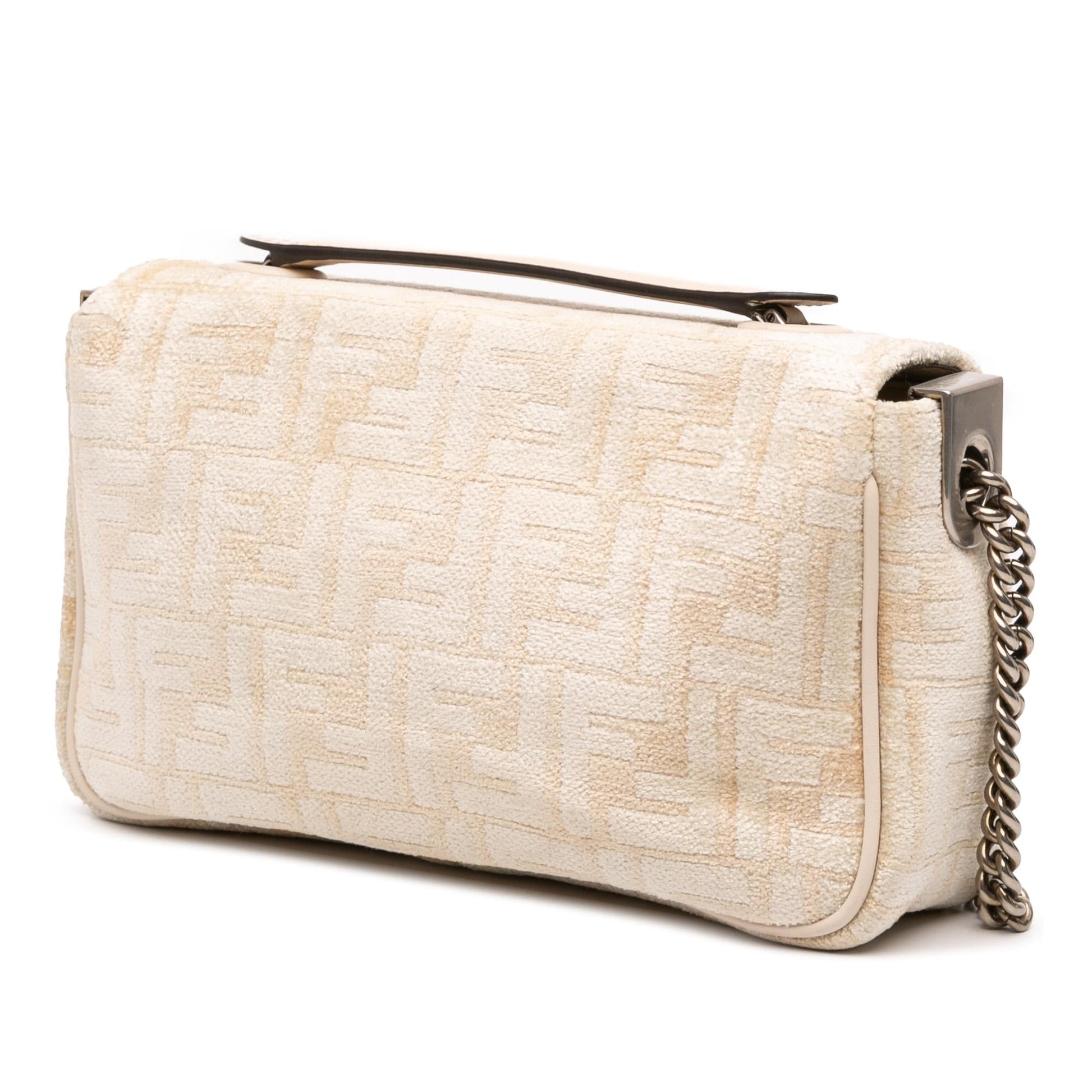 Fendi FF Chenille and Leather Chain Midi Baguette