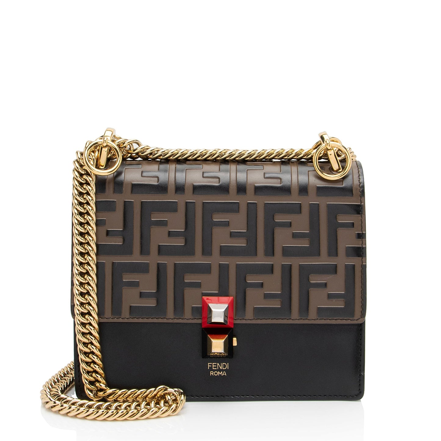 Fendi FF Embossed Calfskin Kan I Small Shoulder Bag