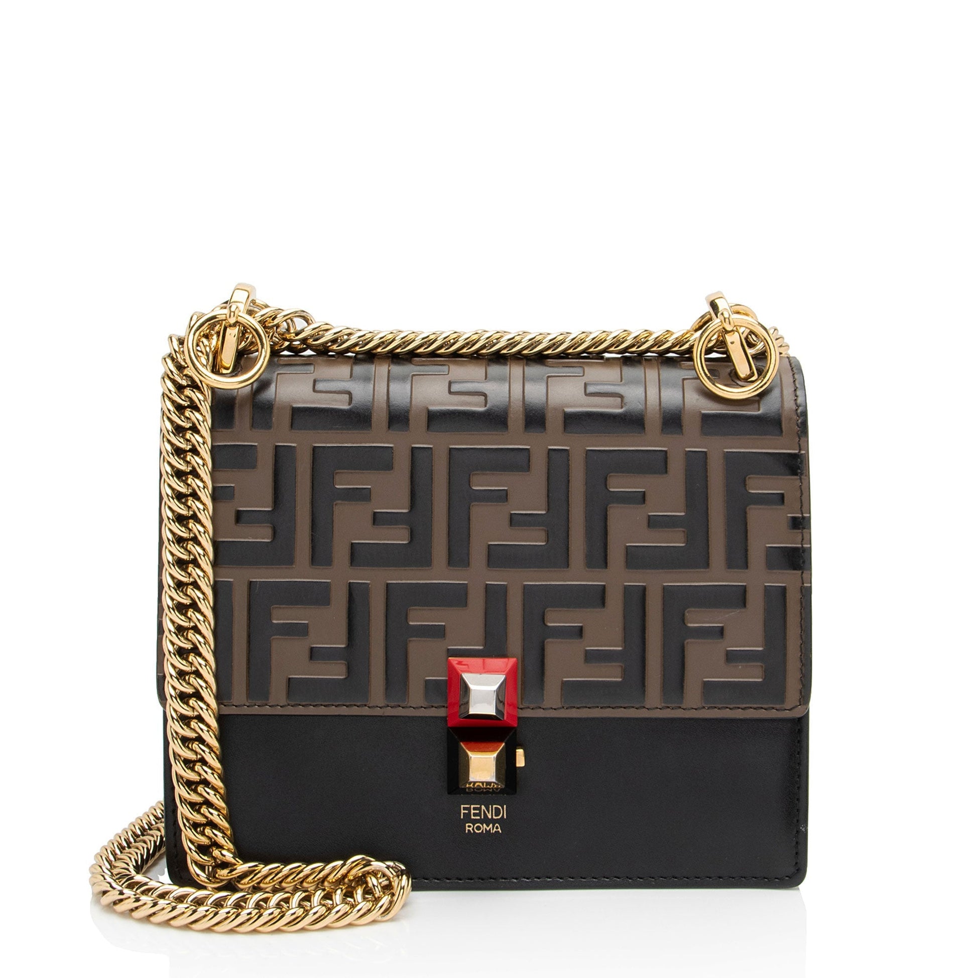 Fendi FF Embossed Calfskin Kan I Small Shoulder Bag