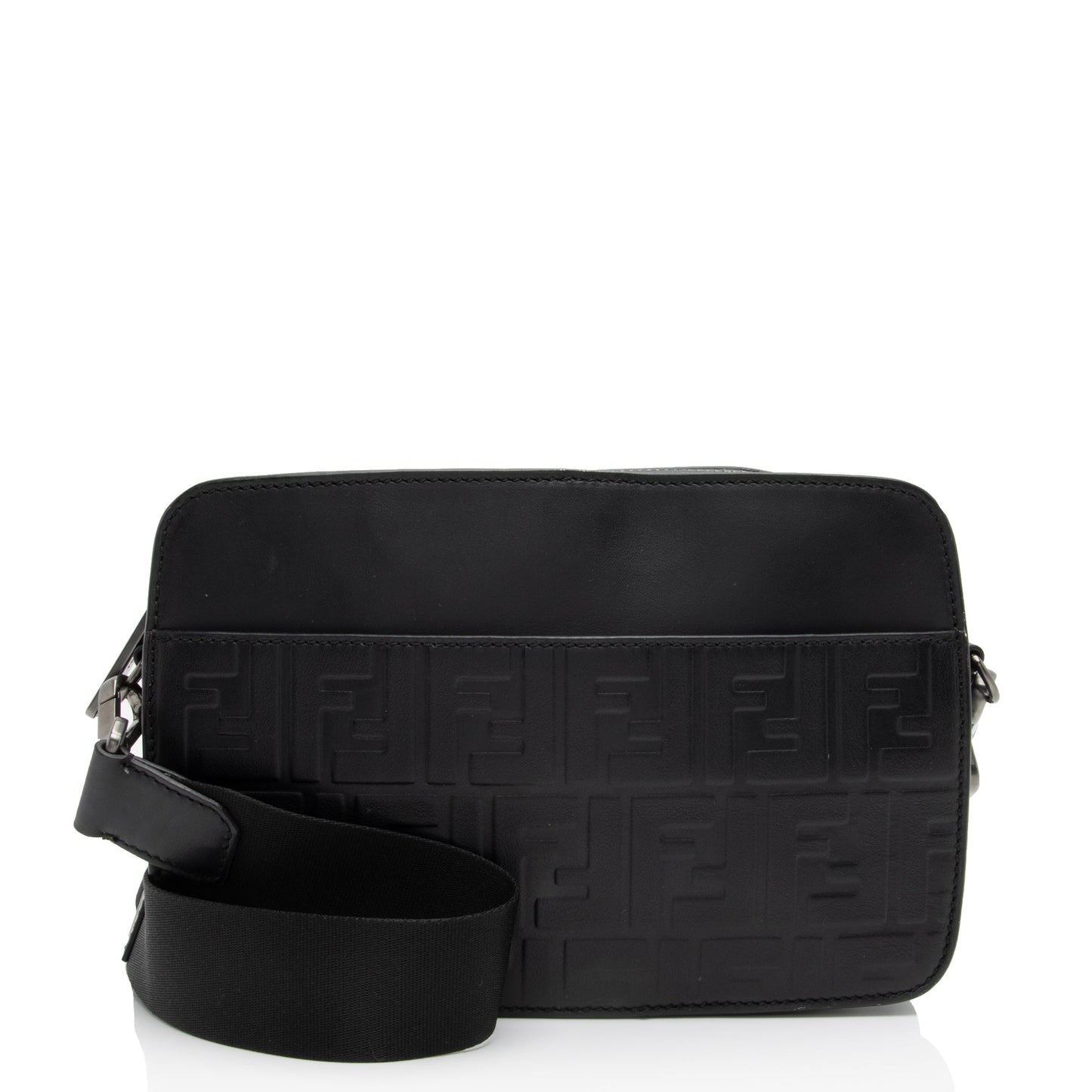 Fendi FF Embossed Calfskin St. Zucca Messenger (SHF-QOa4iu)