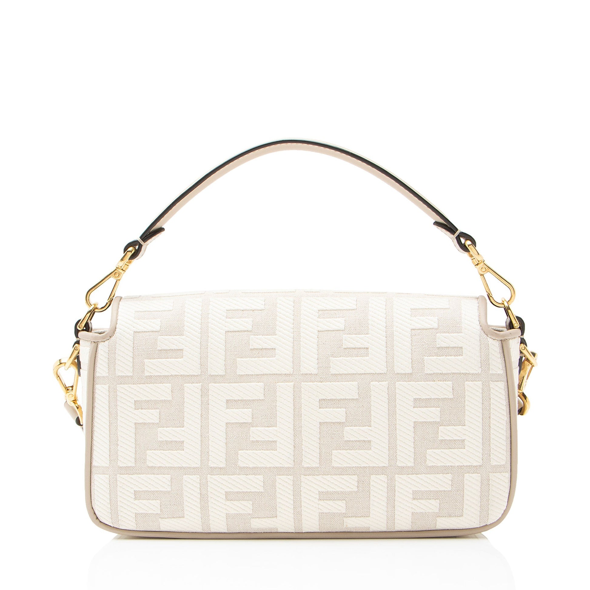 Fendi FF Embroidered Canvas Baguette Shoulder Bag
