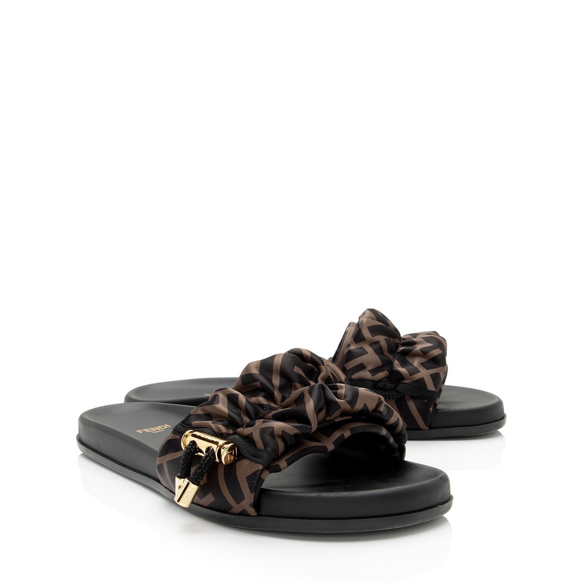 Fendi Satin FF Feel Slides - Size 8 / 38