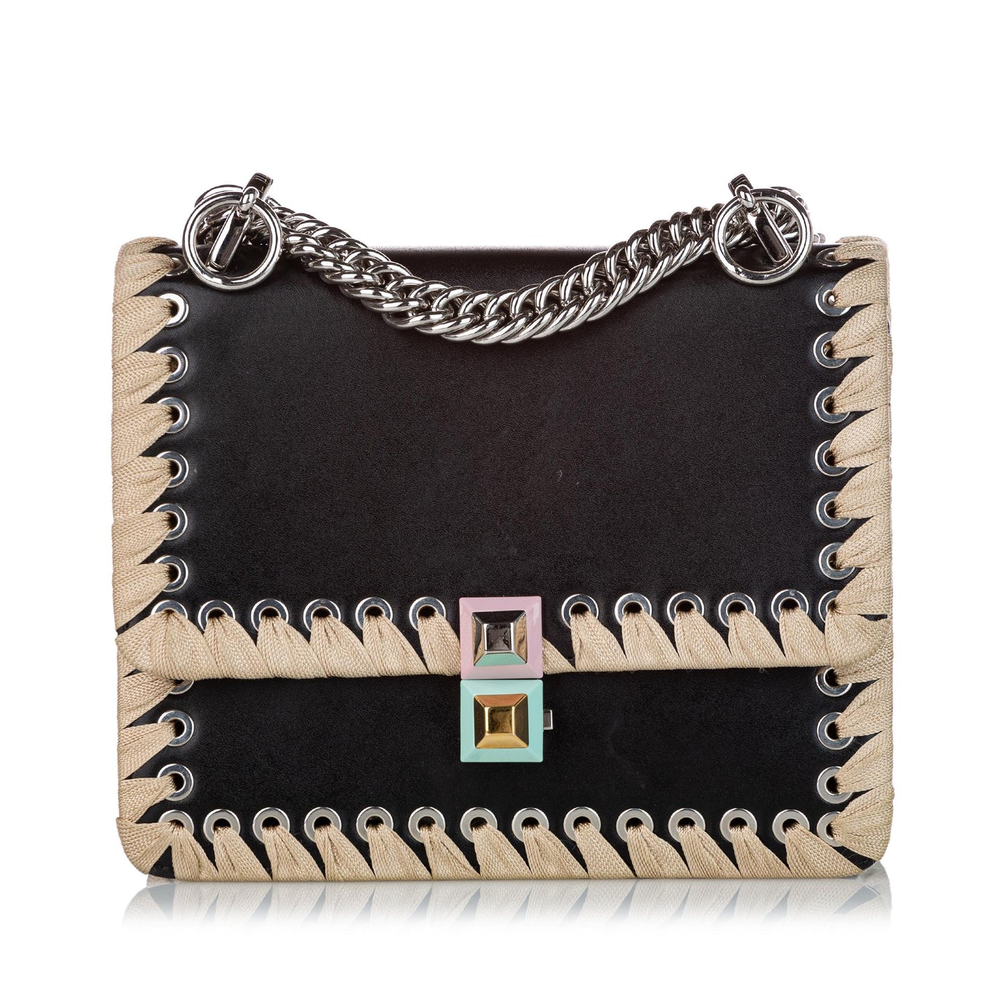 Fendi Kan I Lace Up Leather Crossbody Bag (27940)