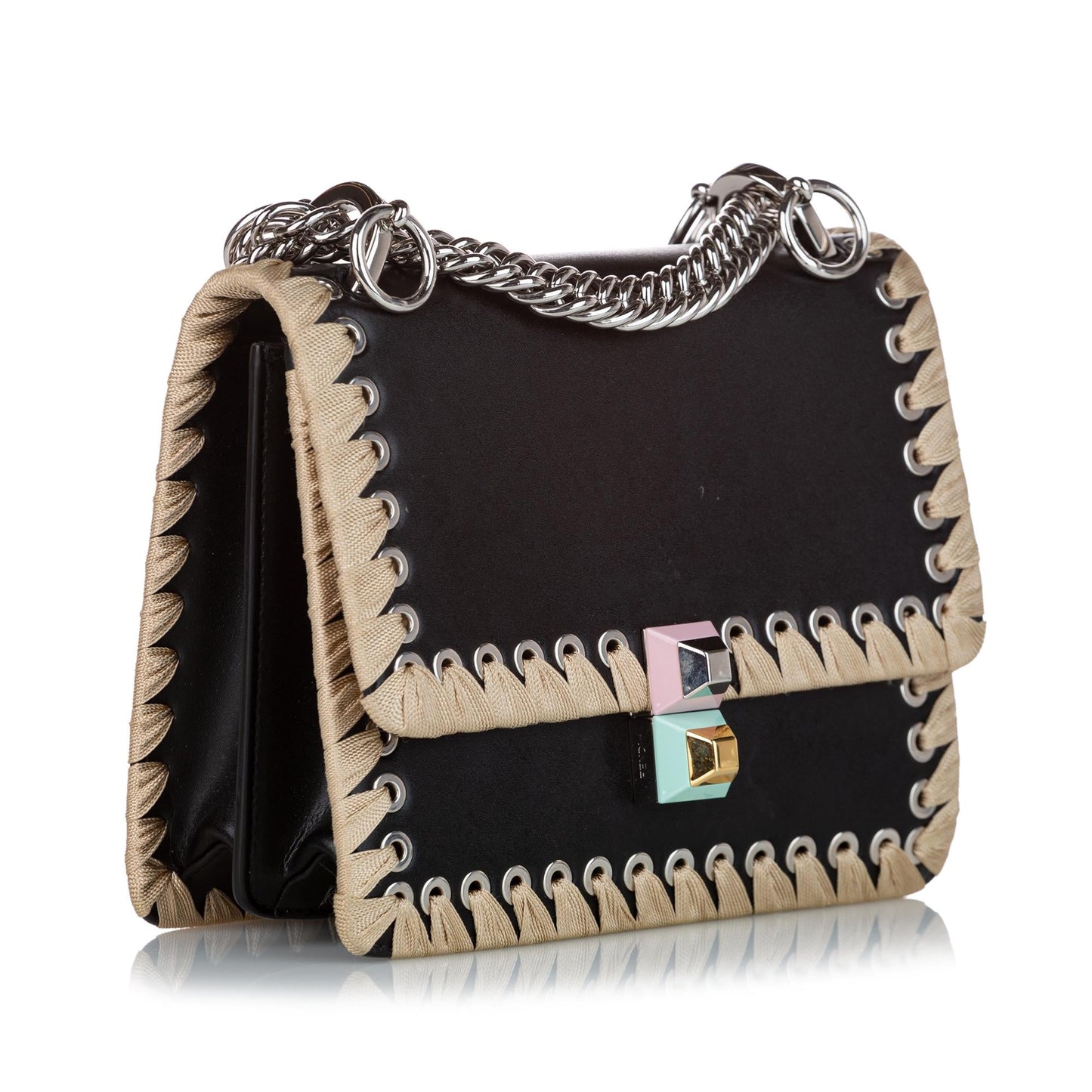 Fendi Kan I Lace Up Leather Crossbody Bag (27940)