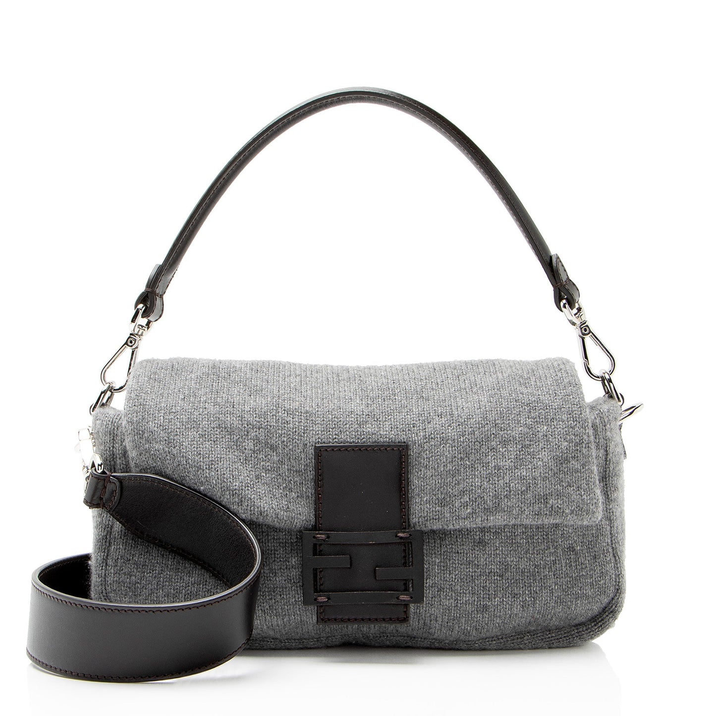 Fendi Knit Cashmere Baguette Shoulder Bag