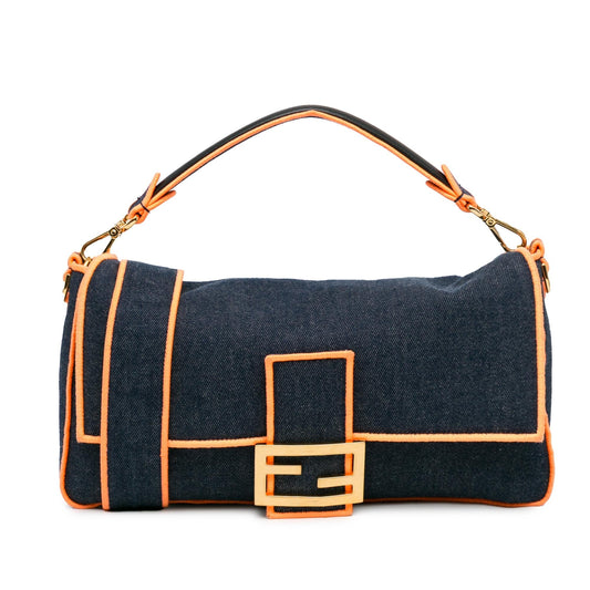 Fendi Large Denim Baguette Satchel (KcMfCV)