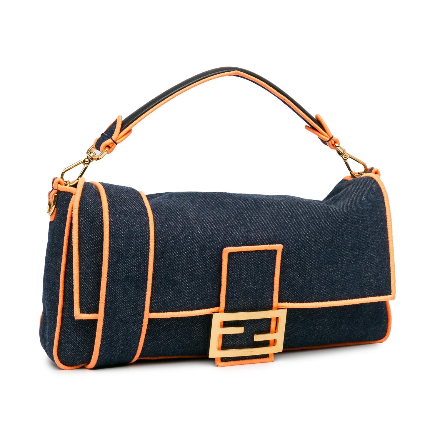 Fendi Large Denim Baguette Satchel (Oaub87)
