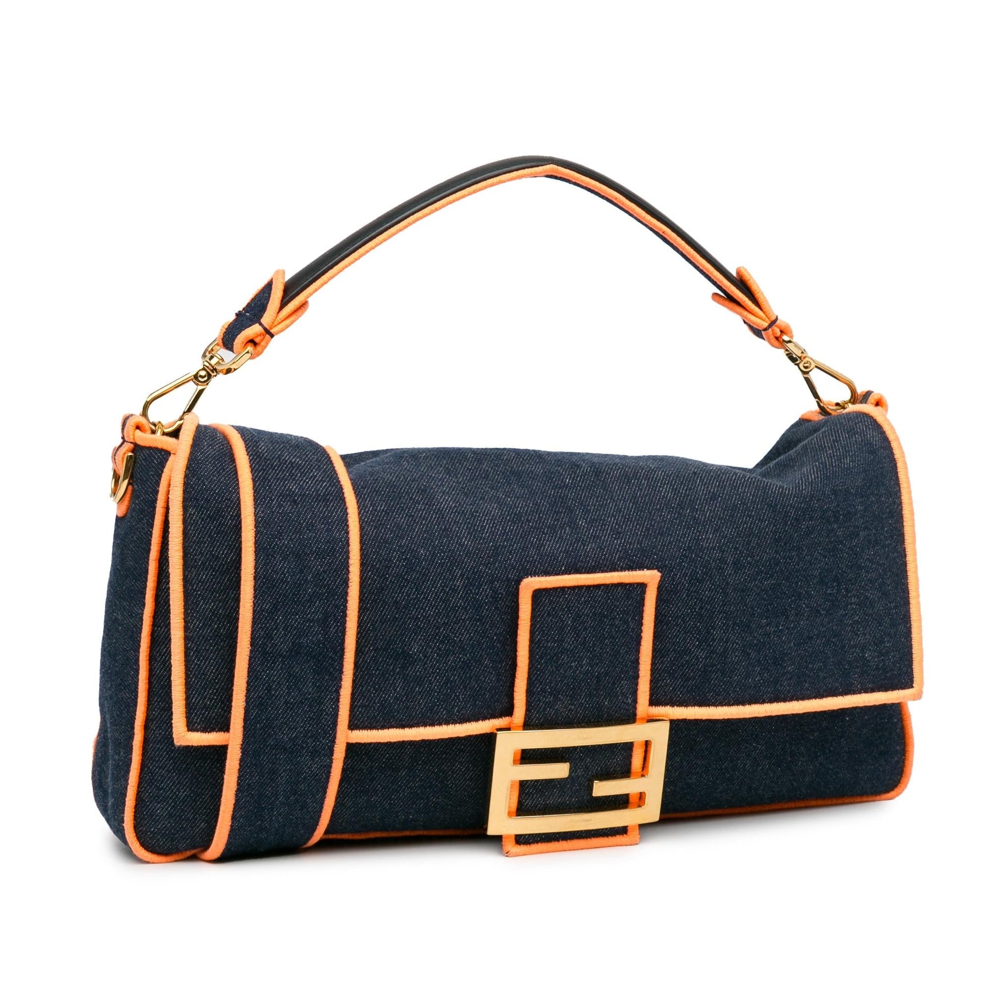 Fendi Large Denim Baguette Satchel