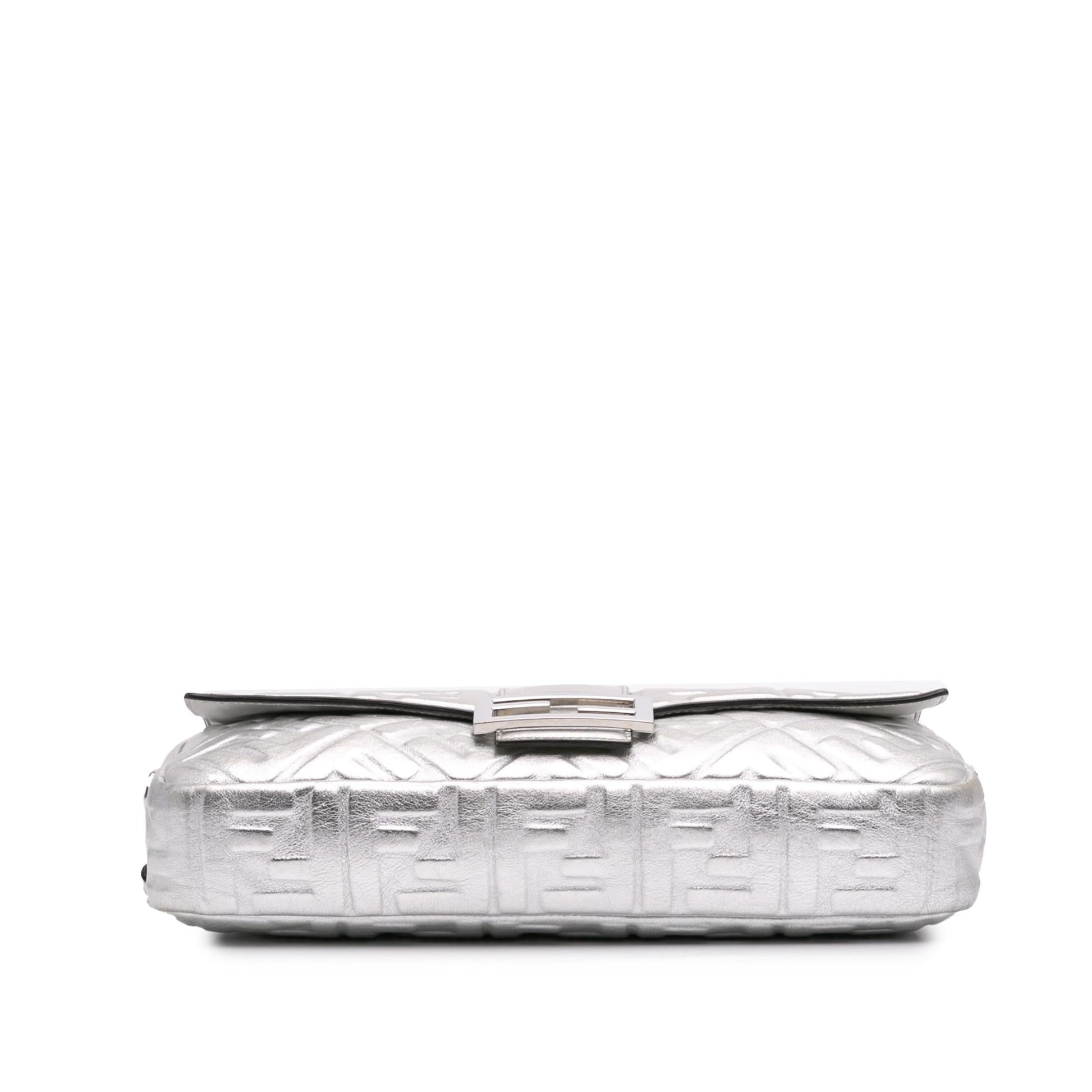Fendi Large Zucca Embossed Leather Baguette Satchel