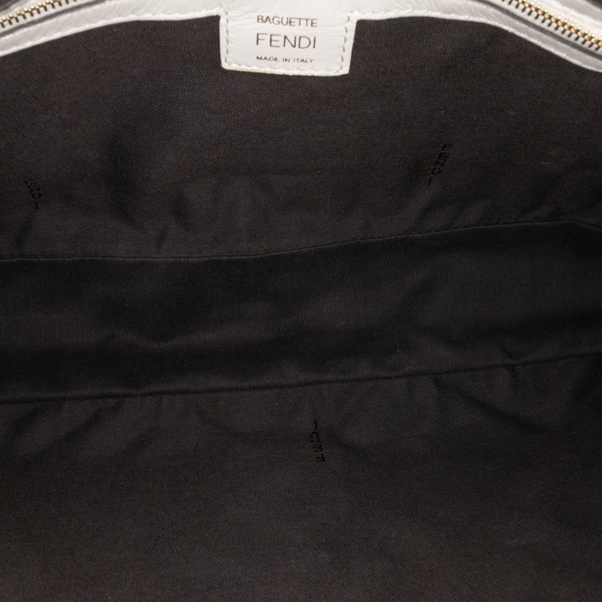 Fendi Large Zucca Embossed Leather Baguette Satchel