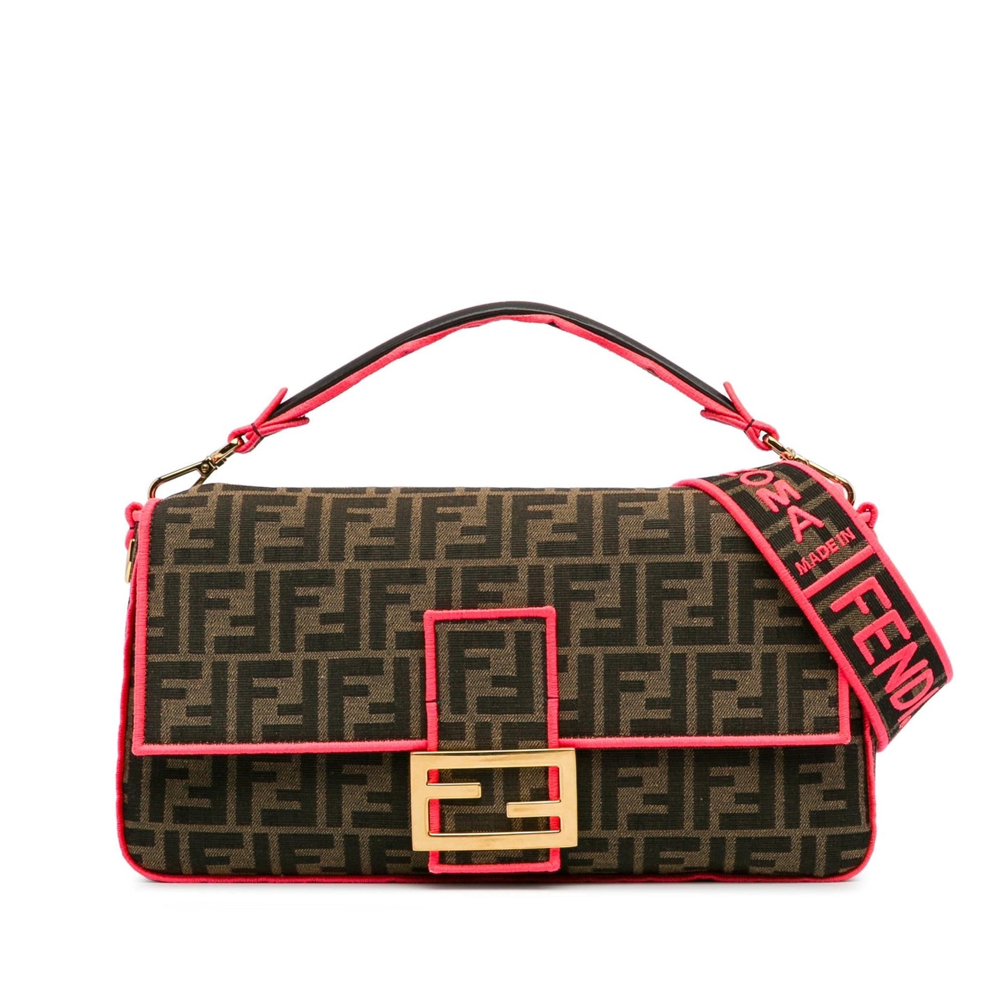 Fendi Large Zucca Fluo Trim Baguette Satchel (I7R65K)