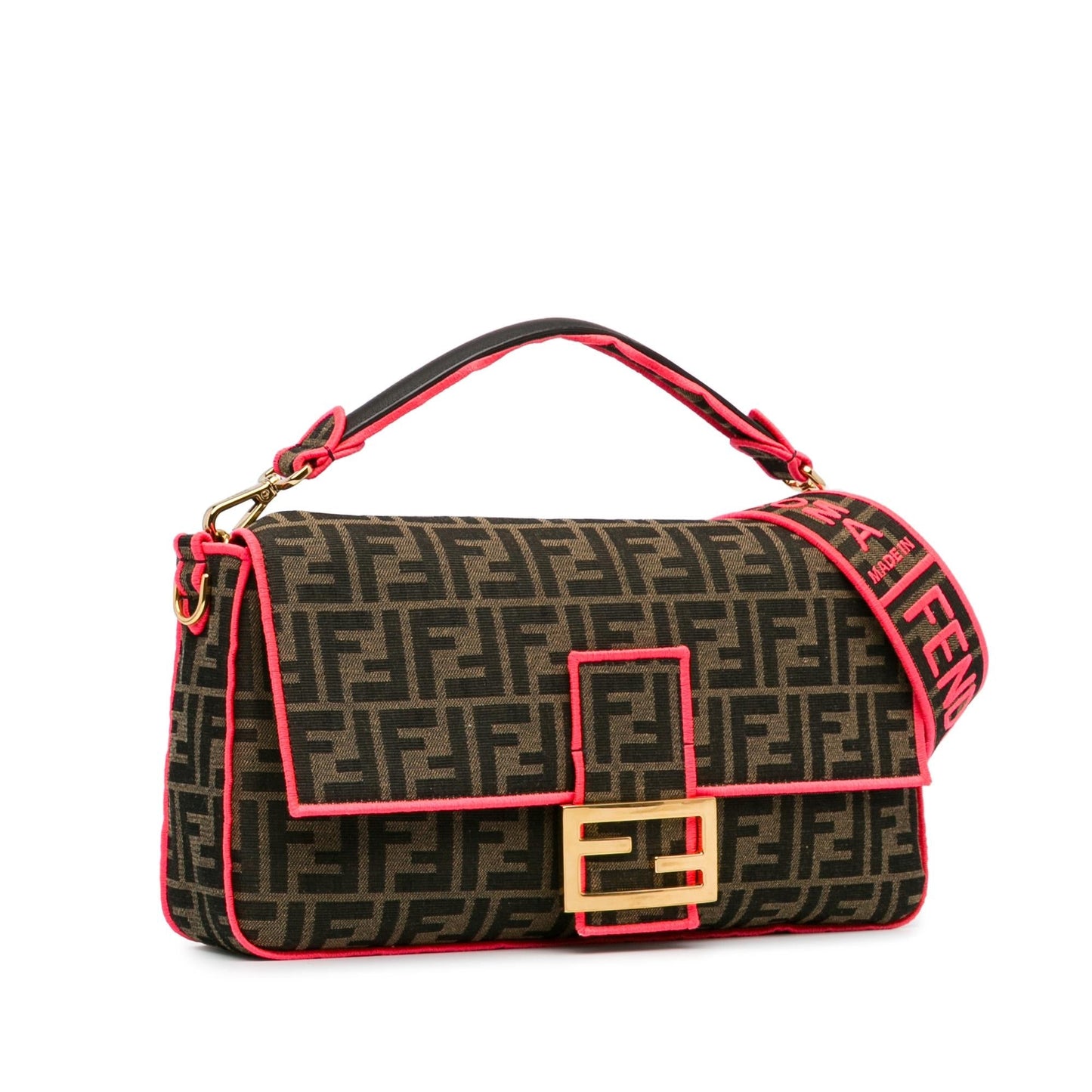 Fendi Large Zucca Fluo Trim Baguette Satchel (I7R65K)