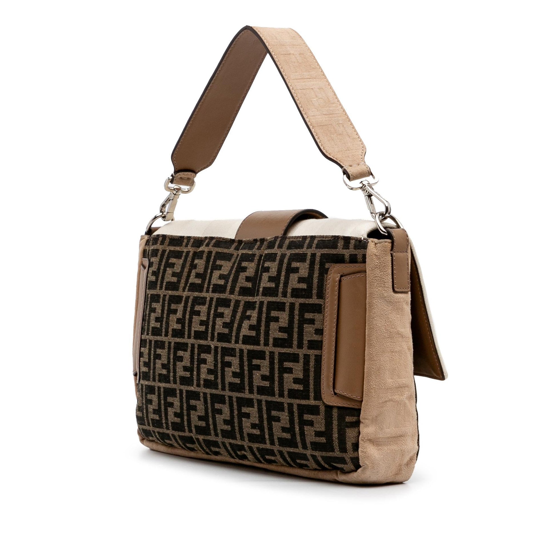 Fendi Large Zucca and Pequin Canvas Convertible Baguette Satchel