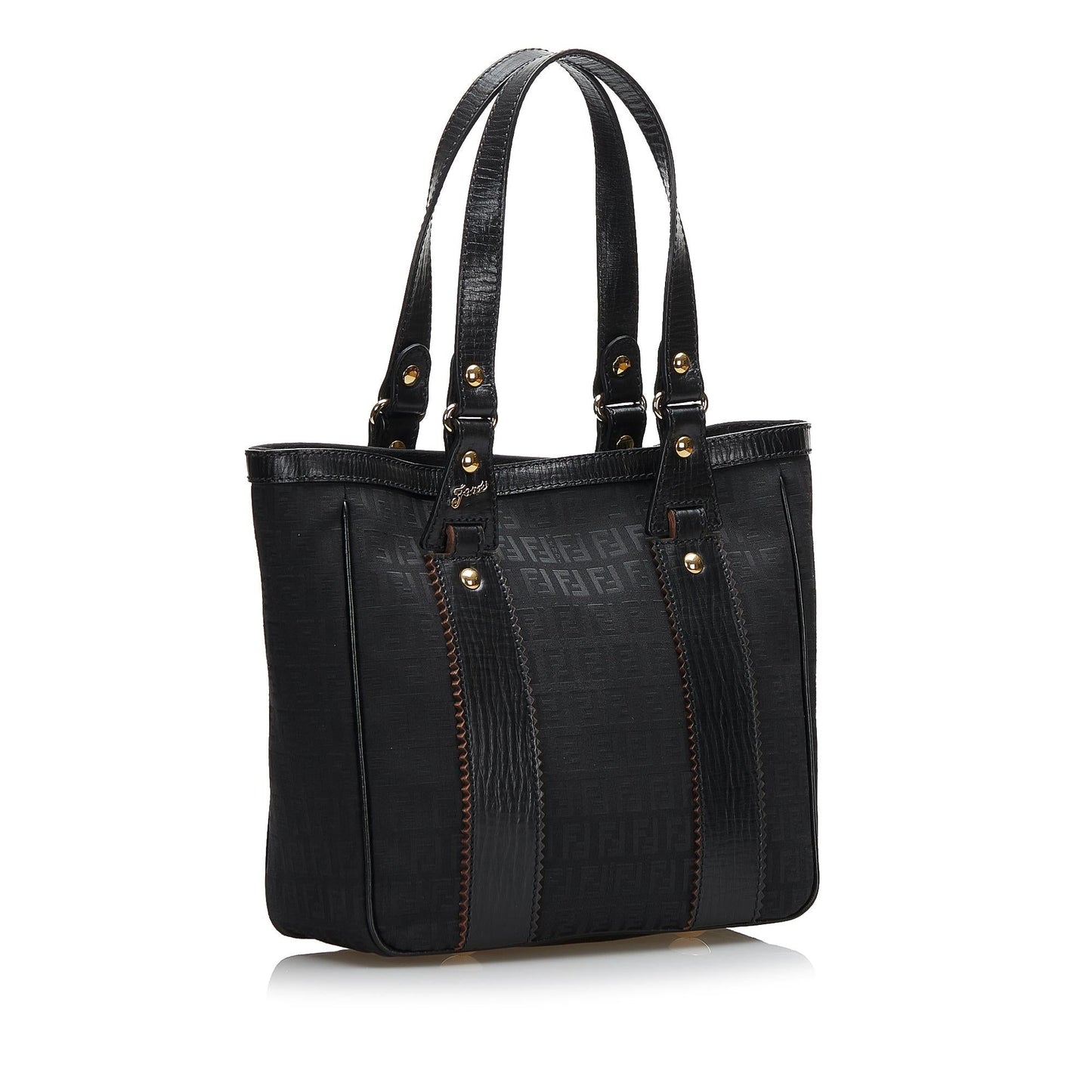 Fendi Leather-Trimmed Zucchino Tote (36075)